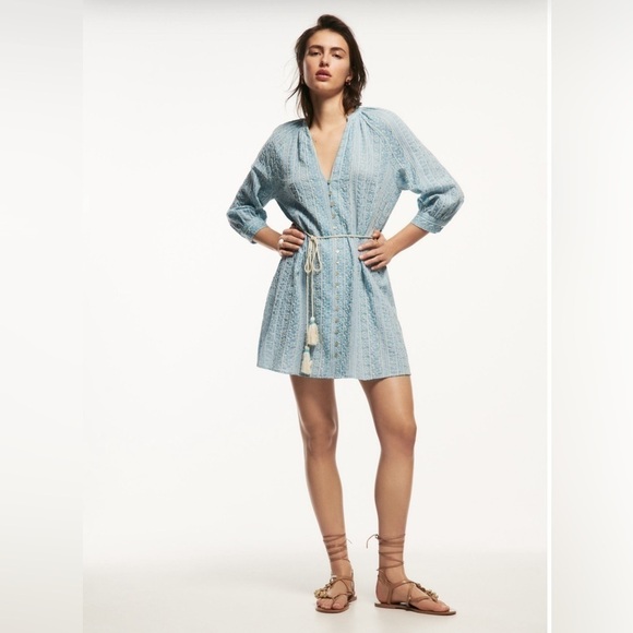 Zara Belted Embroidered Dress - Effortless Style with Bohemian Flair - Picture 2 of 11